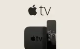 Apple TV box on a shelf